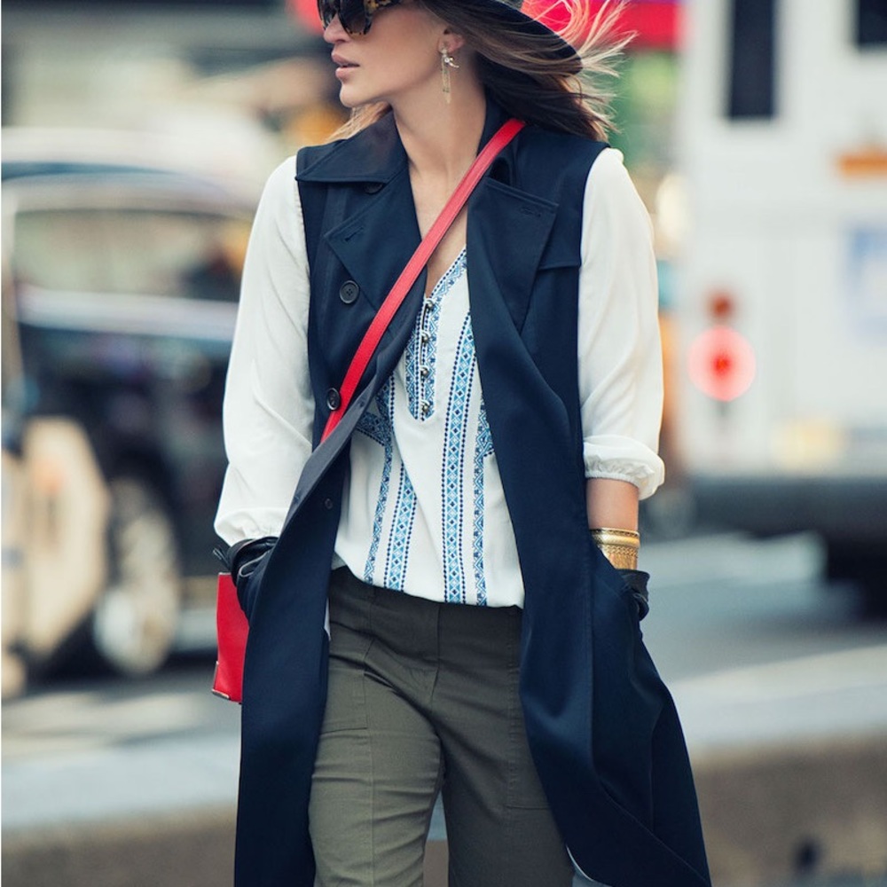 NWT Veronica Beard SoCal Stretch Trench Vest Navy Size 2
